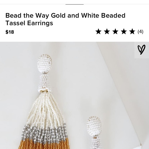 Gold and White beaded tassel earrings - Picture 2 of 6